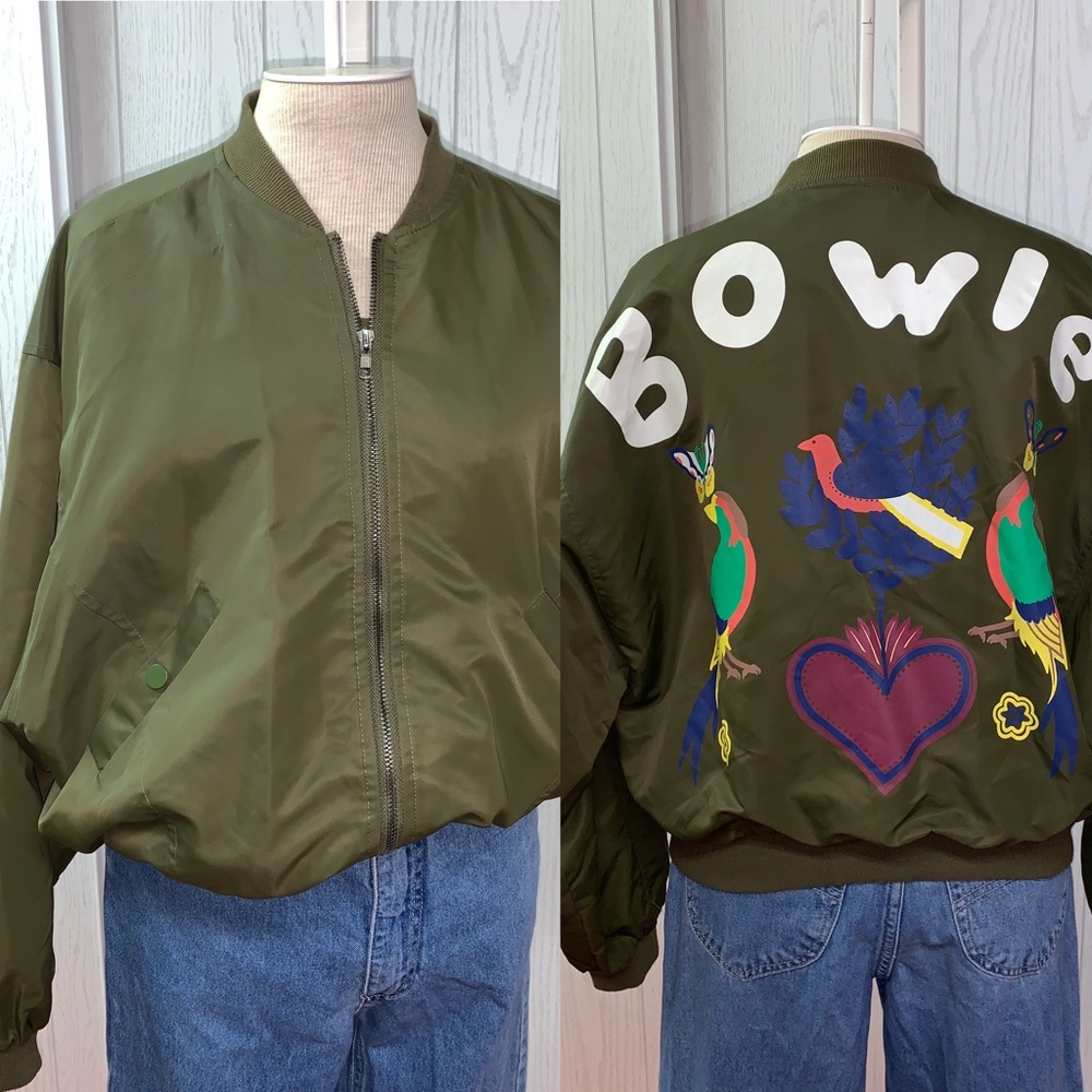 Vintage BOWIE BOMBER JACKET SILK SCREENED L